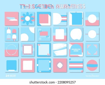 24 Mega Collection Of Trans Pride Colors Layouts. Trans Flag Color Scheme. Editable Vector Illustration. Perfect For Social Media, Blog Posts, Feed, Story, Content Creation, Designs, Cards.