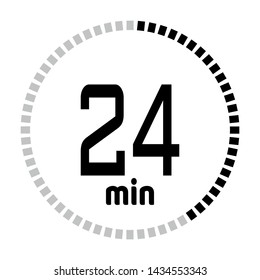 The 24 minutes countdown timer or digital counter timer clock vector icon. Stopwatch vector icon, digital timer.   For smartphone UI or UX countdown timer design.