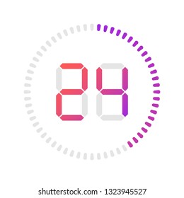 The 24 minutes, stopwatch vector icon, digital timer. Vector digital count down circle board with circle time pie diagram. Watch outline style design, designed for web and app.