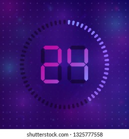 The 24 minutes, stopwatch vector icon, digital timer. Vector digital count down circle board with circle time pie diagram. Watch outline style design, designed for web and app.