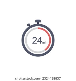 24 minutes timer icon, 24 min digital timer. Clock and watch, timer, countdown.