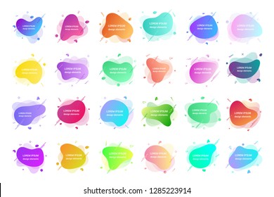24 Modern liquid abstract element graphic gradient flat style design fluid vector colorful illustration set banner simple shape template for logo, presentation, flyer, isolated on white background.