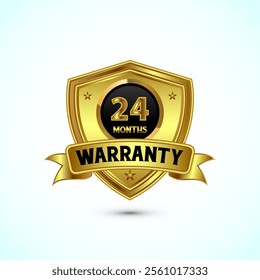 24 months warranty gold color shield badge with ribbon