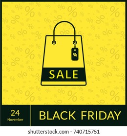 24 november Black friday 2017 sale. vector banner with shopping bag and percent tag icons. Abstract percent background