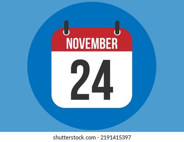 24 November blue calendar vector. Calendar november with circle in background clear.