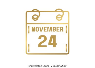 24 November calendar icon text page monthly web design on golden and white background vector, icon, or illustration with the month of November 24