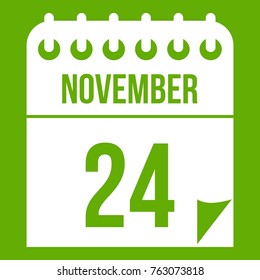 24 november calendar icon white isolated on green background. Vector illustration