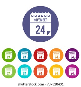 24 november calendar set icons in different colors isolated on white background