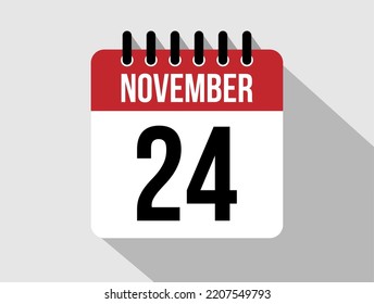 24 November calendar vector icon. Red november date for the days of the month