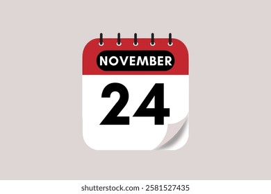 24 November month single day vector, illustration, calendar with rose red, black and off-white color background calendar November 24