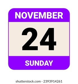 24 November, Sunday. Date template. Useful design for calendar or event promotion. Vector illustration EPS 10 File. Isolated on white background. 
