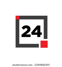 24 números con un icono cuadrado gris. Monograma número 24.