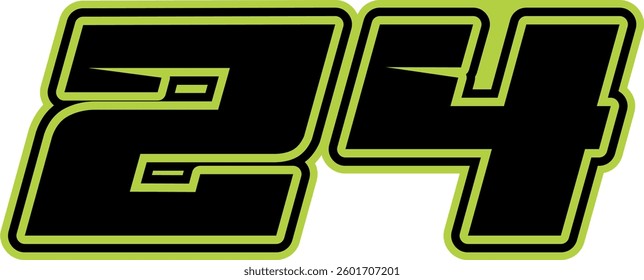 24 Number vector for sports and racing jackets and suits. 
Simple racing number 24 black on green background vector template. 