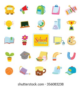 24 objects you can find at school. Isolated in white
