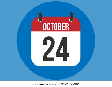 24 October blue calendar vector. Calendar october with circle in background clear.