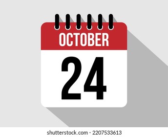 Icono vectorial del calendario 24 de octubre. Fecha de octubre rojo para los días del mes
