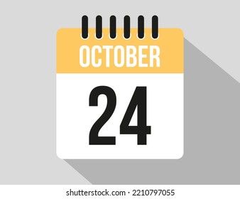 Icono vectorial del calendario 24 de octubre. Fecha de octubre amarillo para los días del mes y la semana