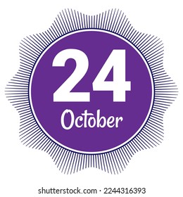 24 October, Date template. Useful design for calendar or event promotion. Vector illustration EPS 10 File. Isolated on white background.