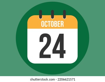 24 October green calendar vector. Calendar october with circle in background clear.