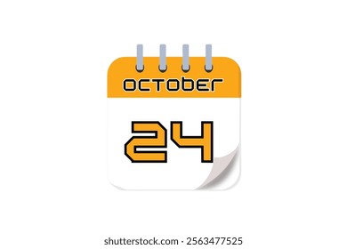 24 October month single day vector, illustration, calendar with yellow, black and white color background calendar October 24