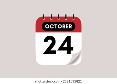 24 October month single day vector, illustration, calendar with rose red, black and off-white color background calendar October 24