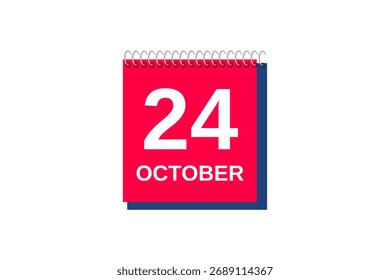 24 de octubre mes Vector de un solo día, ilustración, calendario con rojo, azul y blanco color de fondo icono de calendario de junio 24 de octubre