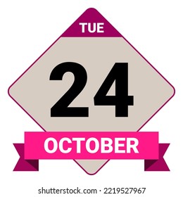 24 de octubre, martes. Plantilla de fecha. Diseño útil para la promoción de calendarios o eventos. Ilustración vectorial Archivo EPS 10. Aislado sobre fondo blanco.