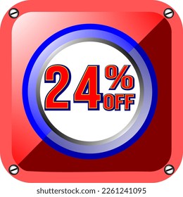 24% off. Banner for promotions and offers, poster vector illustration in blue, red and white, beautiful vector for commerce, economy and finance, illustrative frame. God is good!