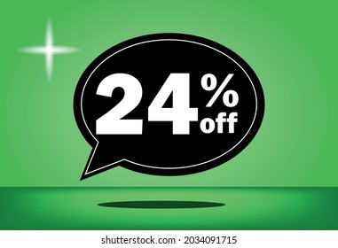 24% off - black and green floating balloon - with green background - banner for discount and reduction promotional offers