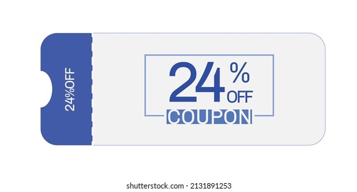 24% fuera del vector de cupón. 24% de descuento cupón. Los colores azul y gris.  Cupón perfeccionado. Fondo blanco.