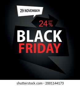 24% off on Black Friday. Black banner with twenty-four percent off promotion for november.