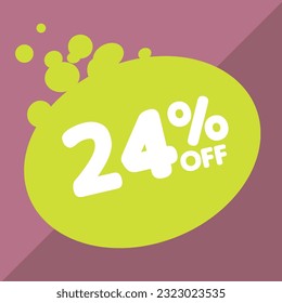 24% de descuento, porcentaje en un círculo coloreado, promoción, gran venta, fondo colorido