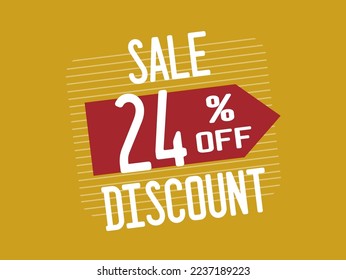 24% Off. Red discount banner with twenty-four percent. Promotion with price reduction for products