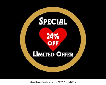 24% off. Special Limited Offer Icon. Banner badge, offer sticker. Special offer sign. Sale. Sticker badge with vector art illustration with golden circle. 