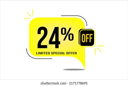 24% off a yellow balloon with black numbers