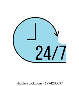 24 on 7 customer service icon outline flat vector illustration, isolated on white.