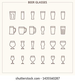 24 outline icons (types of beer glasses)