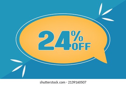 24 percent off. Dicount for big sales. Yellow ballon and blue background.