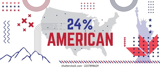 24% percentage American sign label vector art illustration with fantastic font and red blue color background. A True American Design.
