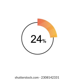 24 Percentage diagrams, pie chart for Your documents, reports, 24% circle percentage diagrams for infographics.