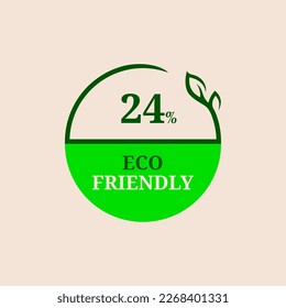 24% porcentaje Iconos de sello Eco amigable Ilustración vectorial con hoja verde de planta orgánica. Diseño del logotipo del vector