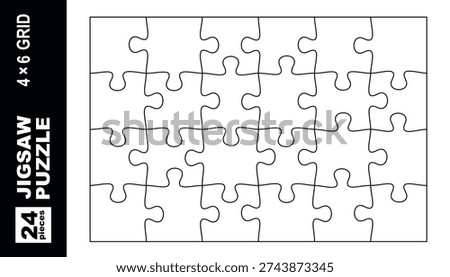 24 piece jigsaw puzzle template 4x6 grid rectangle blank outline vector isolated on white background for print cutting laser craft kids activity editable puzzle layout design
