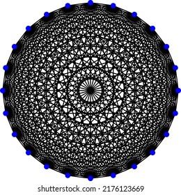 24 point fully connected complete graph with blue colour vertices and black edges