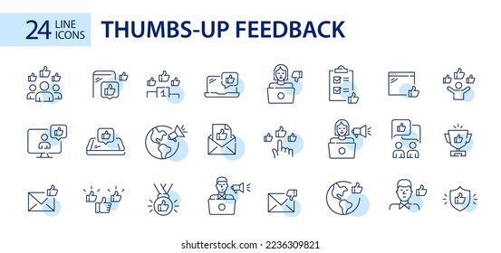 24 positive customer feedback icons. Thumbs up social media likes. Pixel perfect, editable stroke