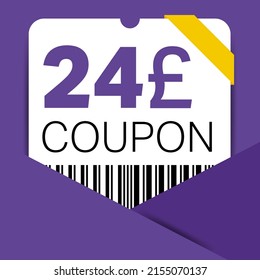 24 Pound Coupon promotion sale for a website, internet ads, social media gift 24 off discount voucher. Big sale and super sale coupon discount. Price Tag Mega Coupon discount vector illustration.