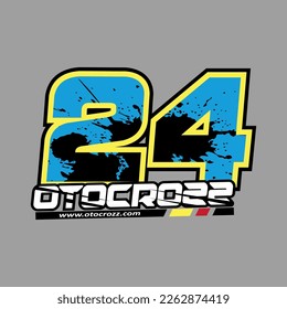 24. racing number, initial racing number light blue color, racing number with black paint splash style vector illustration .vector file