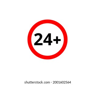 Signo plano de restricción de 24+ aislado en fondo blanco. Más símbolos de límite de edad
