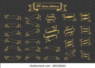 24 Retro ribbons banner elements, straight ribbons, curve ribbons, twist ribbons decoration sets, Vintage ribbons element || Vector illustration