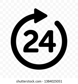 24 round arrow vector icon. Customer support, delivery and 24 hours open round clock sign
