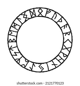 24 runes in circle. Vector set of ancient Old Norse runes Elder Futhark. Viking style, design template. Mystical, esoteric, occult, magic symbols.